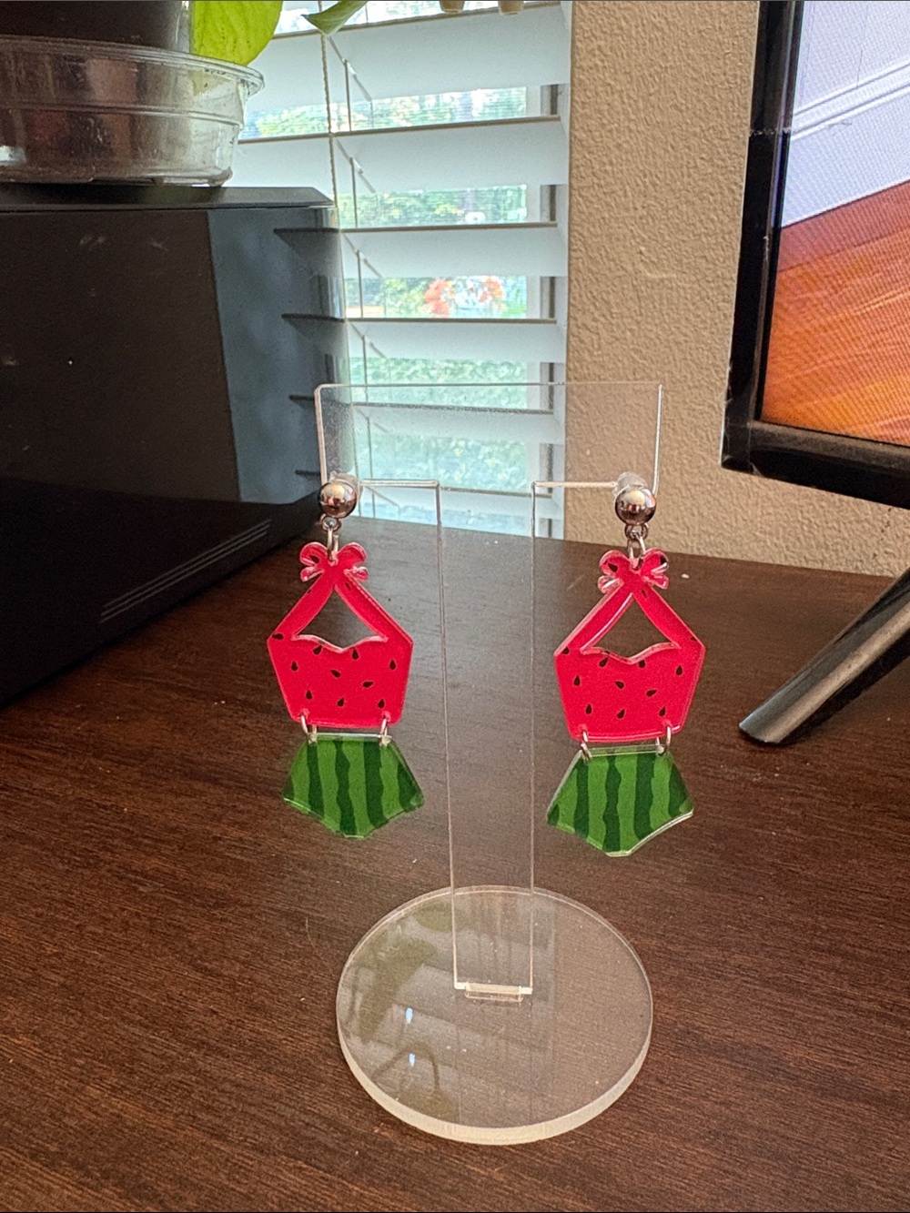 Watermelon Dangle Earrings - Pink & Green